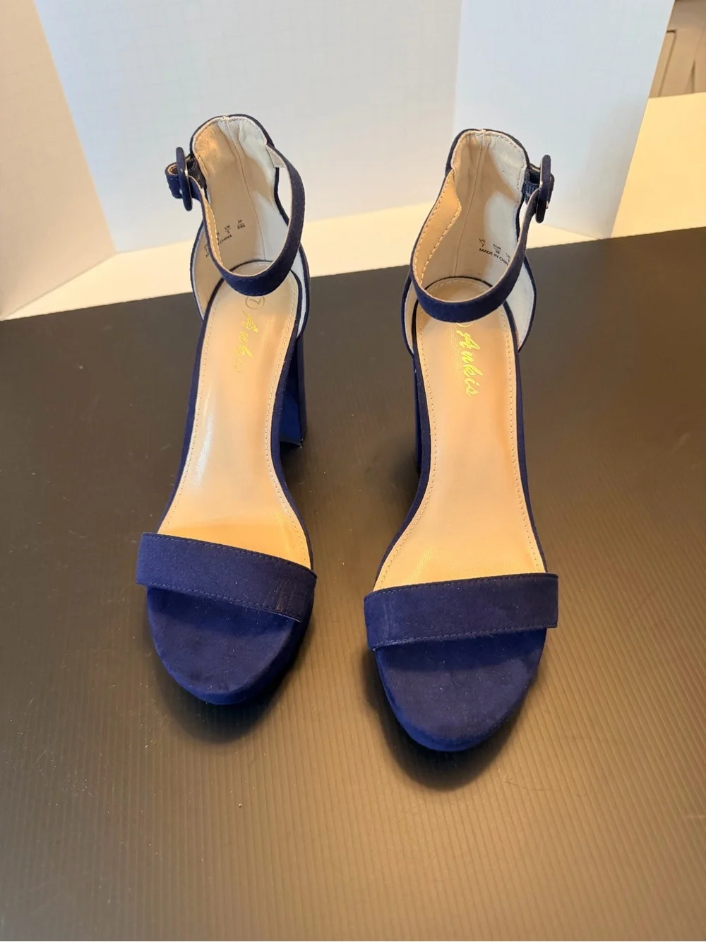 Women's Navy Suede Ankle Strap Block Heel Sandals Size 7